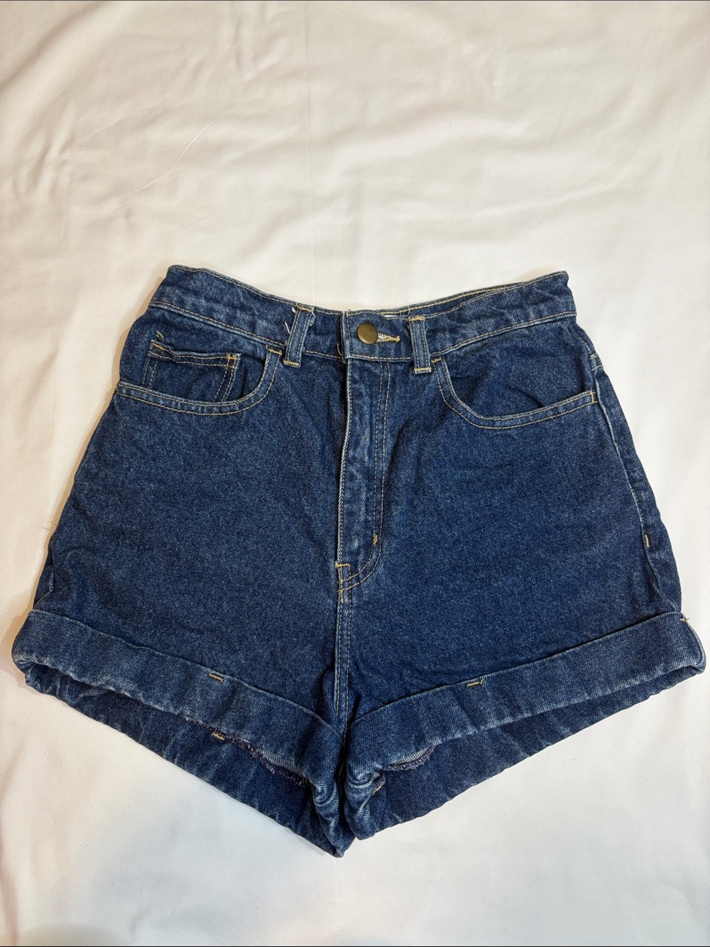 Y2K American Apparel High Waist Cuffed Hot 90s Mom Jean Shorts 27” Waist Denim